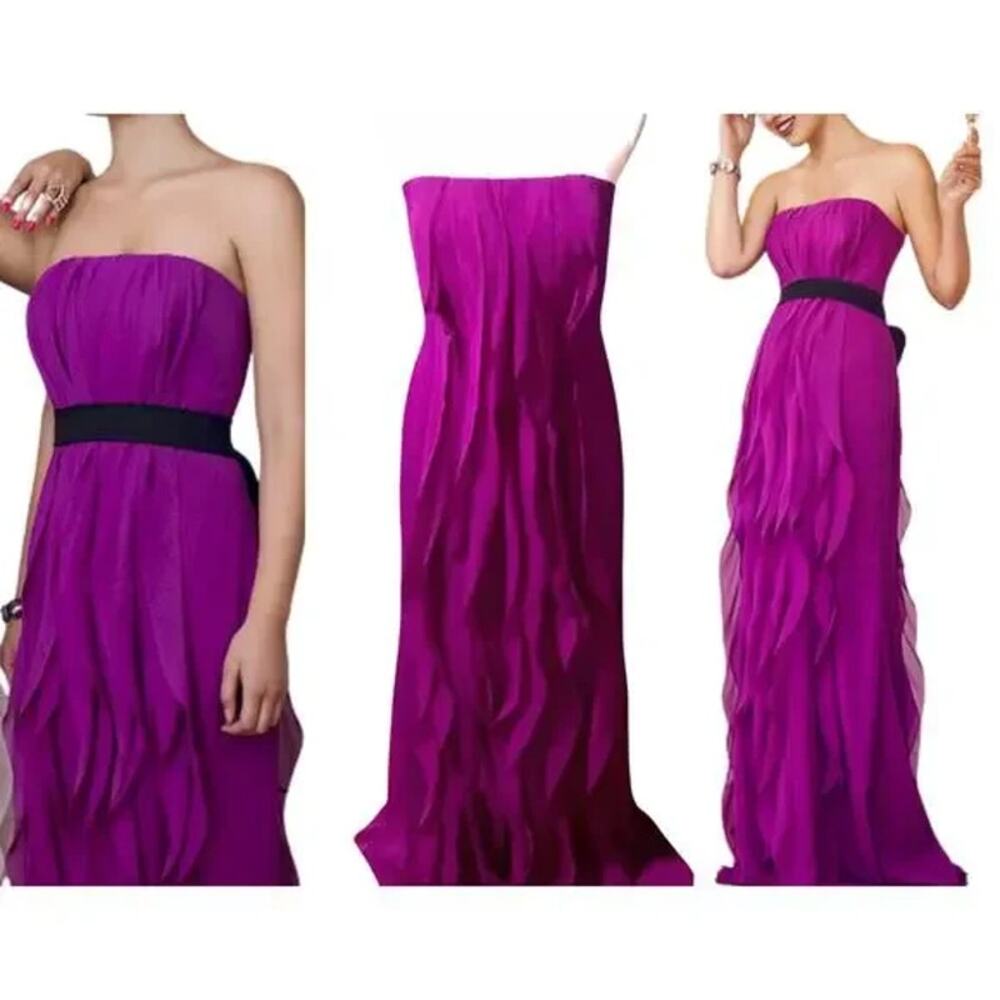 White by Vera Wang SZ 18 Amethyst Purple Strapless Ruffled Formal Chiffon Waves - Picture 3 of 11